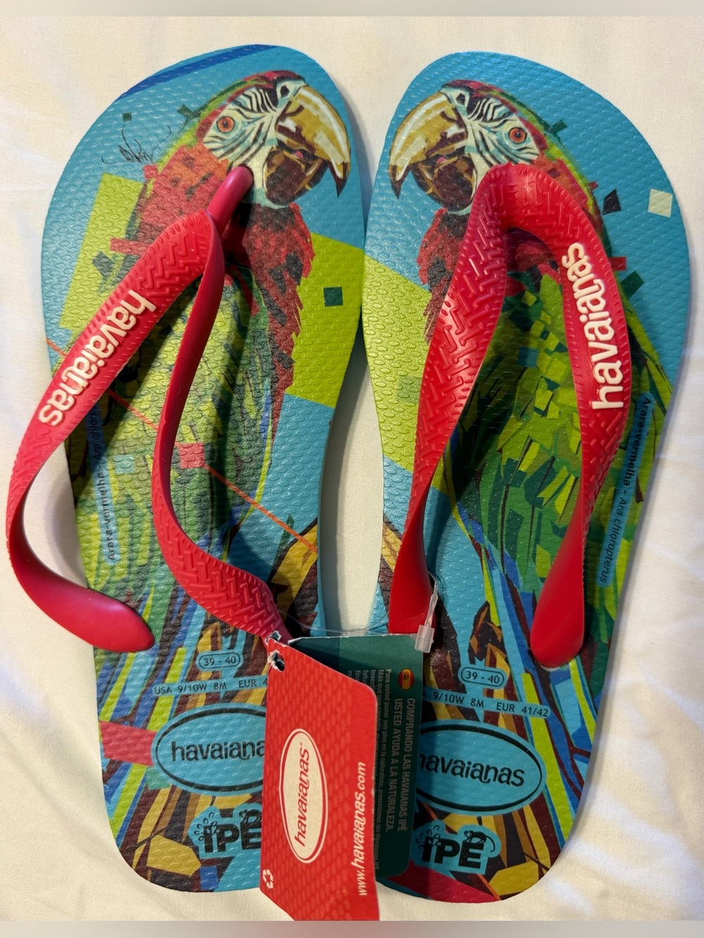 Havaianas IPE Parrot Flip-Flops by Artist Arlin Graff Size 39-40 9/10W 8M